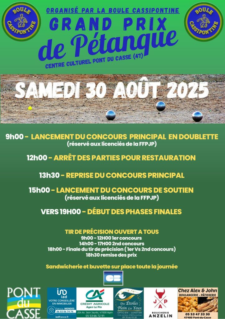 Pétanque: une première à Pont-du-Casse ce samedi 30 août!